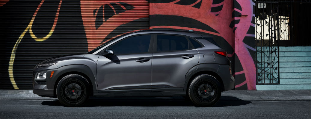Profile view of gray 2021 Hyundai Kona