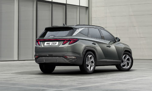 Rear view of gray 2022 Hyundai Tucson