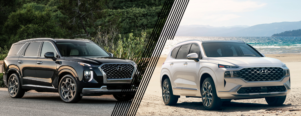 Black 2021 Hyundai Palisade vs white 2021 Hyundai Santa Fe