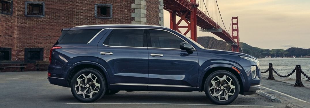 Blue 2022 Hyundai Palisade Side Exterior by Golden Gate Bridge