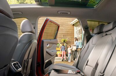 Hyundai Santa Fe interior with second and third row seats.