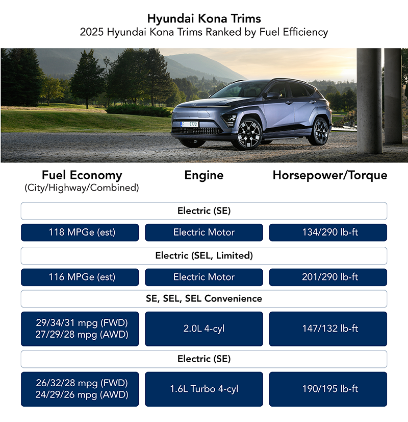 Kona Engines by Fuel Efficiency