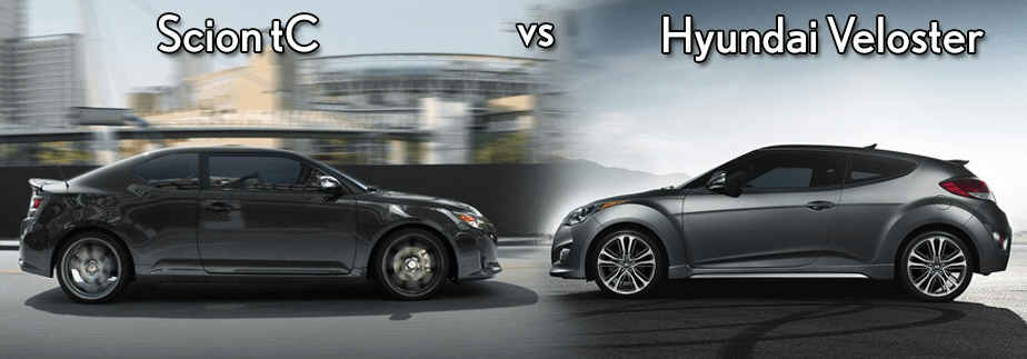 Comparison of a Scion tC and a Hyundai Veloster.